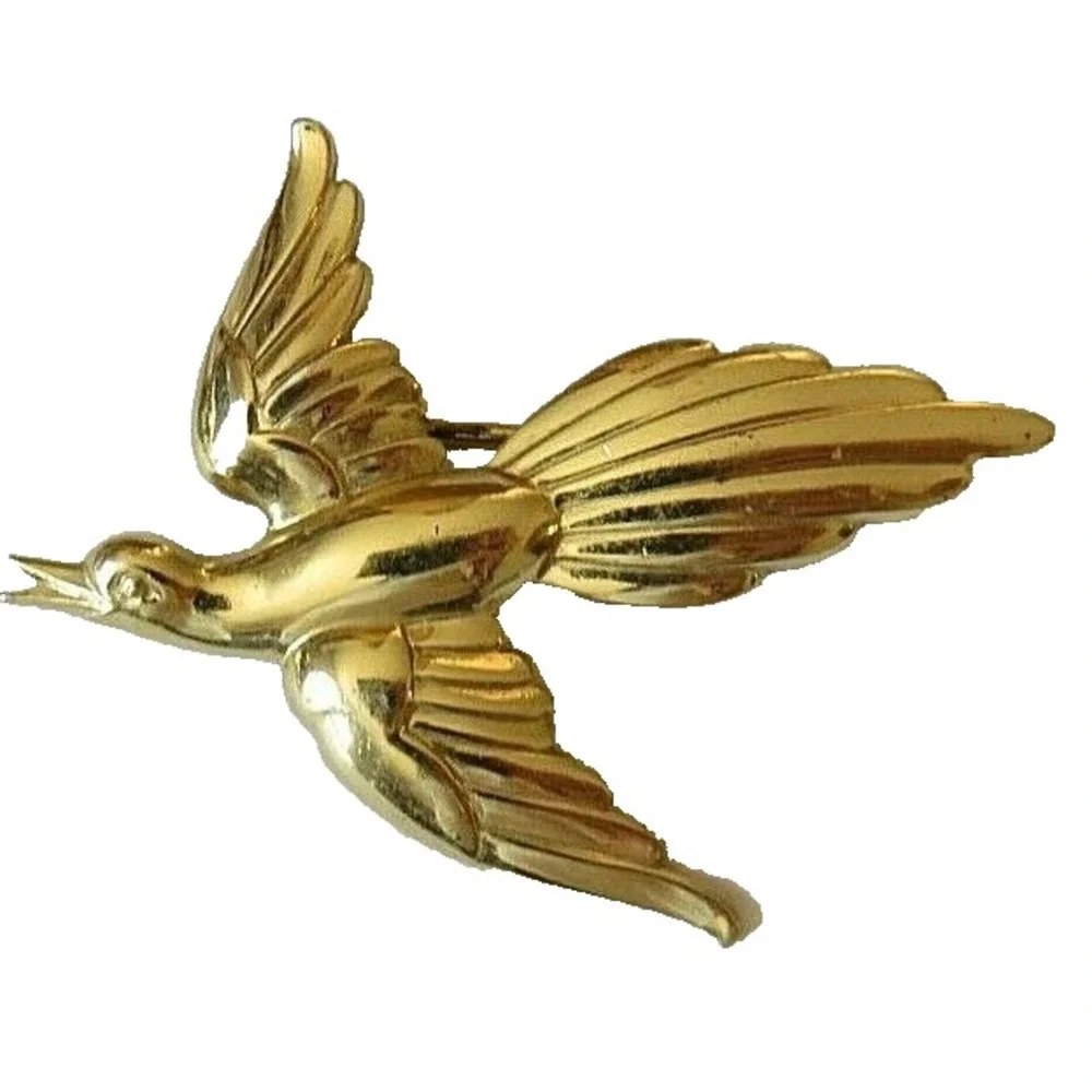 Forstner Sterling Silver Yellow Gold-Plated Bird in Flight Brooch‎ Pin Signed